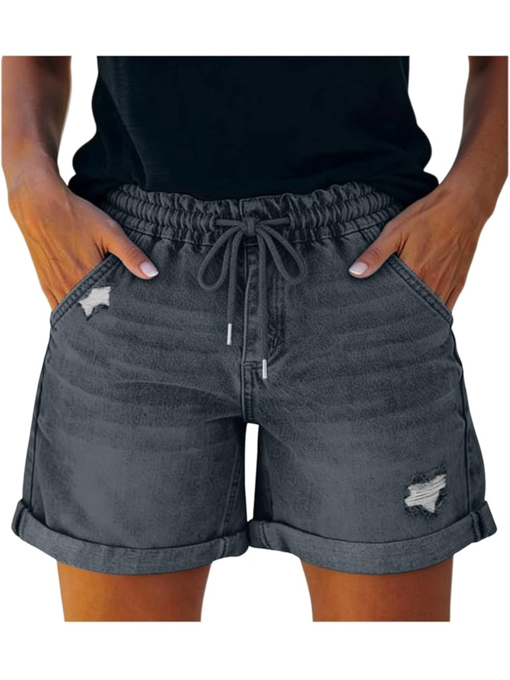 Gray Denim Drawstring Shorts